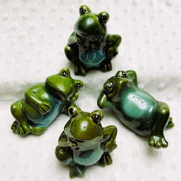 Vintage Two-Toned, Glazed Ceramic Frogs (4), Garden Decor, 3 Relaxing Positions - Picture 1 of 5